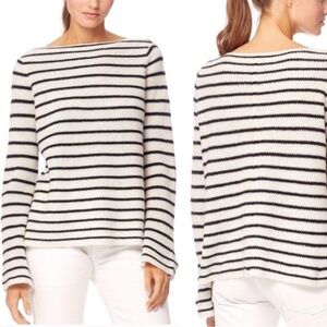 360 Cashmere Black Cream Striped Long Sleeve Super Soft Sweater